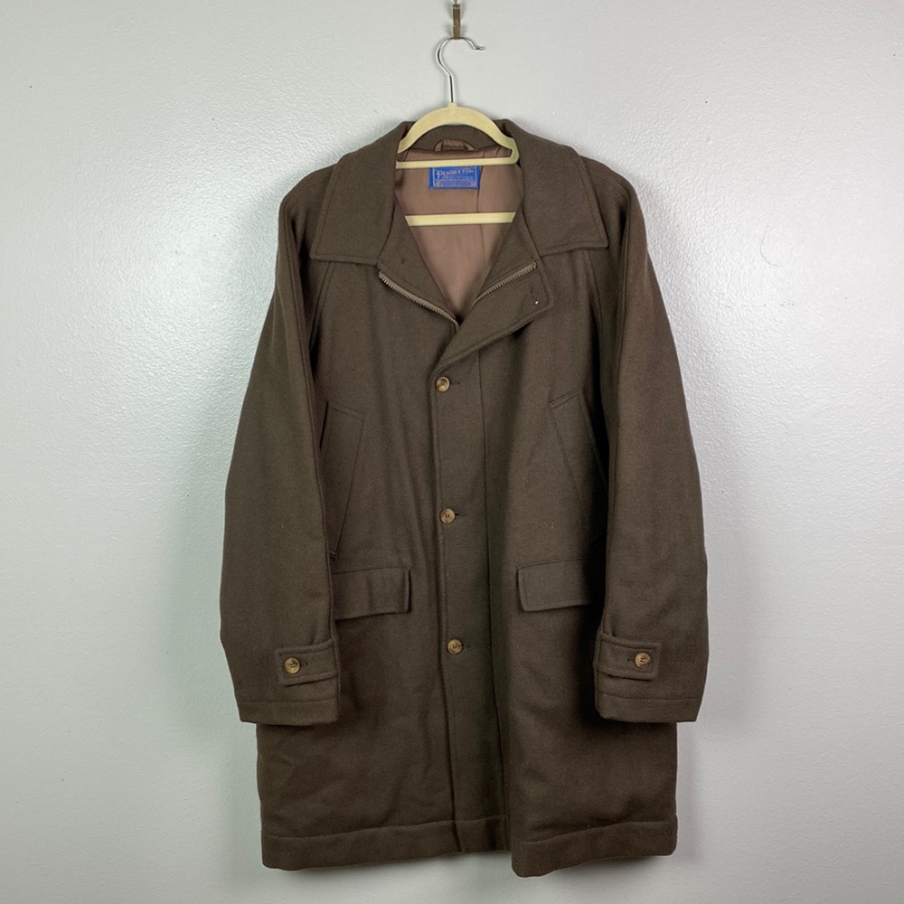 Pendleton | 1980’s Men’s Vintage Wool Zipper Brown Overcoat 42